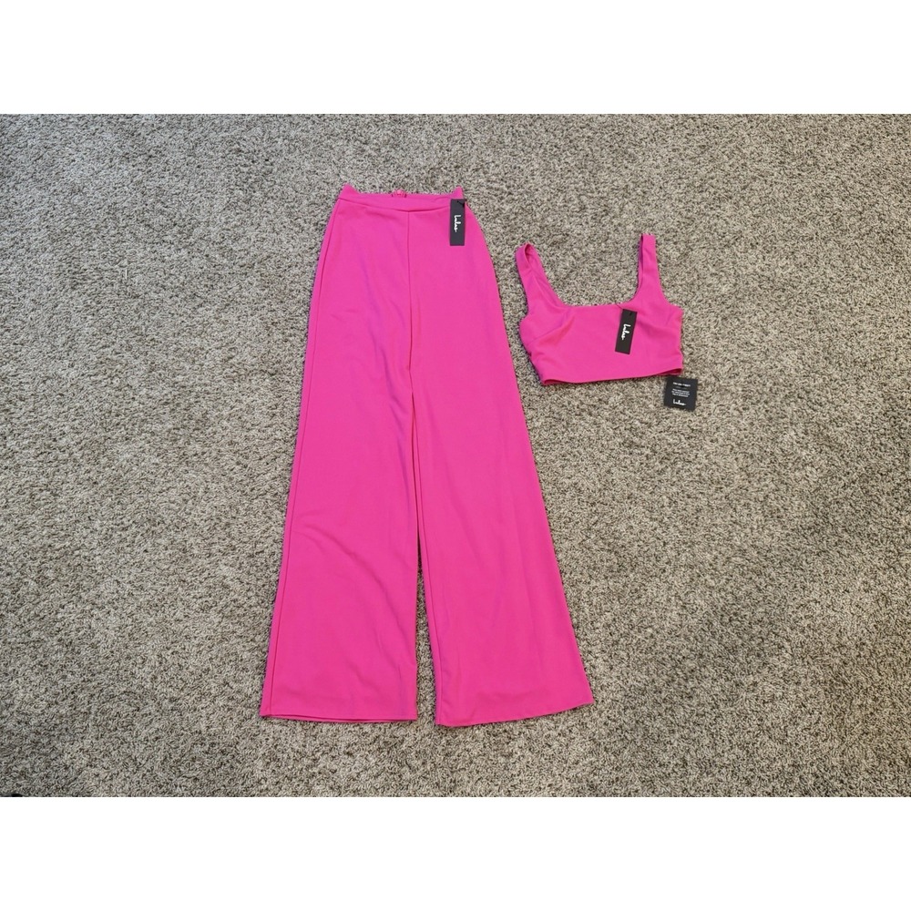 Lulus Pink Crop Top & Wide-Leg Pants Set High Waist Stretch Size Small